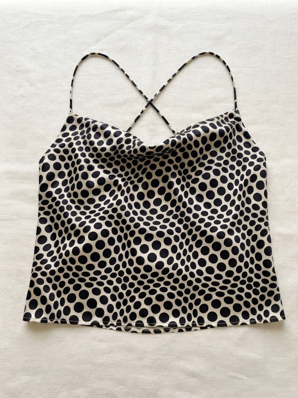 NWT Monki Black & White Polka Dot Satin Cowl Neck Camisole Tank Top